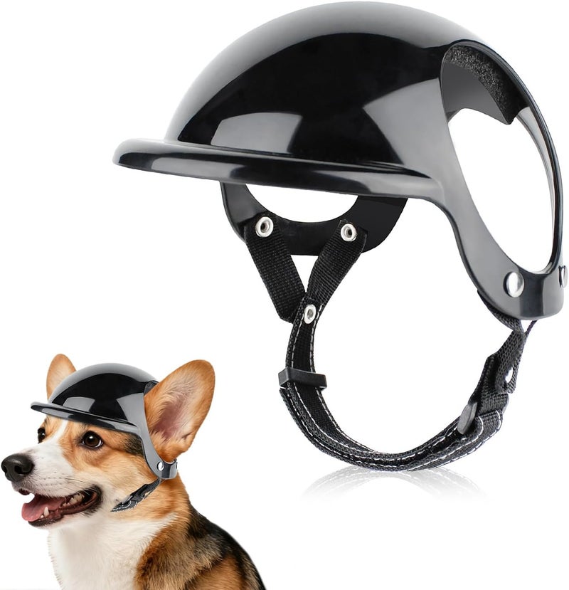 Billionchains Small Dog Helmet with Ear Holes - Adjustable, Lightweight, Hard Black Pet Helmet for Outdoor Activities/Motorcycle/Bike - Image 1